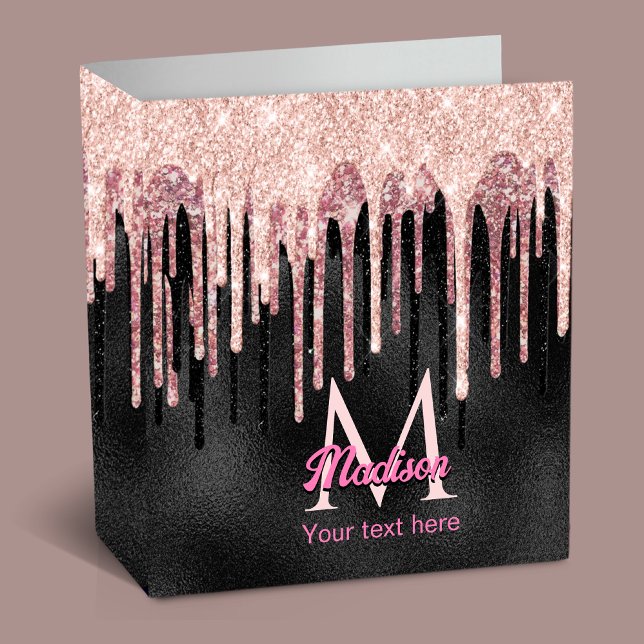 Chic rose blush black dripping monogram notebook 3 ring binder (Creator Uploaded)