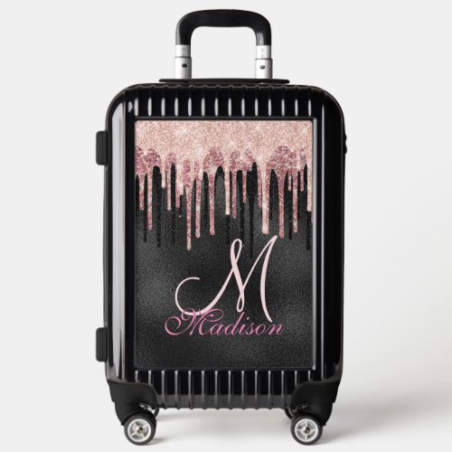 Chic rose blush black dripping monogram notebook luggage