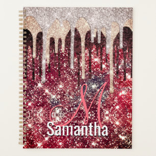 Chic rose blush brown glitter red drips monogram n planner