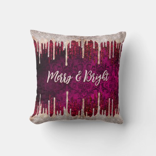 Chic rose blush brown glitter red drips monogram throw pillow