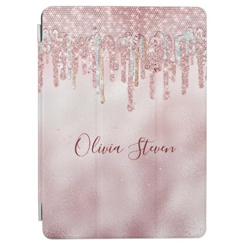 Chic rose blush gold glitter drips monogram iPad air cover
