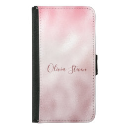 Chic rose blush holographic monogram samsung galaxy s5 wallet case