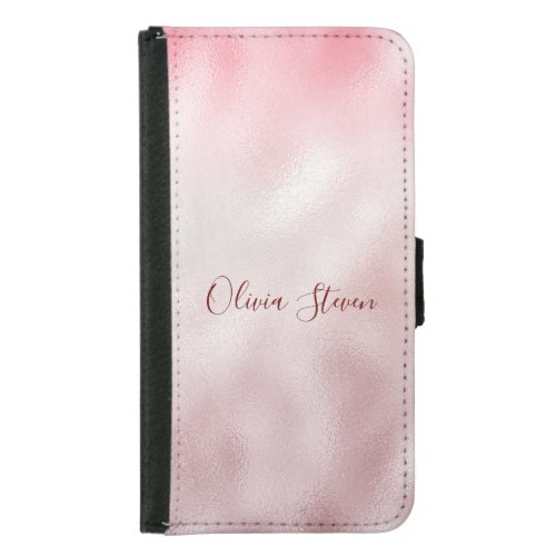 Chic rose blush holographic monogram samsung galaxy s5 wallet case