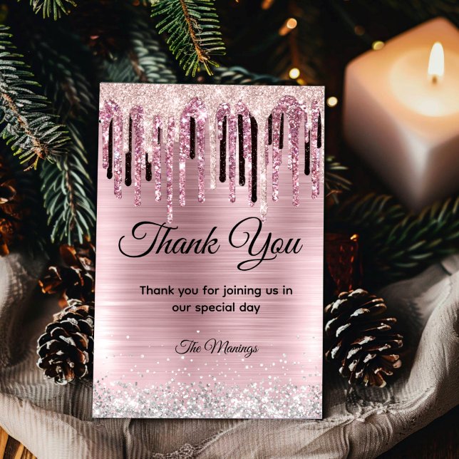 Chic rose blush holographic monogram thank you  card (Creator Uploaded)
