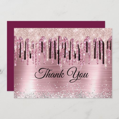 Chic rose blush holographic monogram thank you card