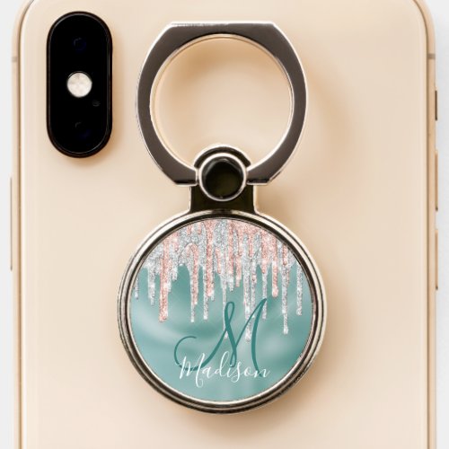 Chic rose blush mint dripping monogram phone ring 