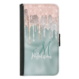 Chic rose blush mint dripping monogram samsung galaxy s5 wallet case