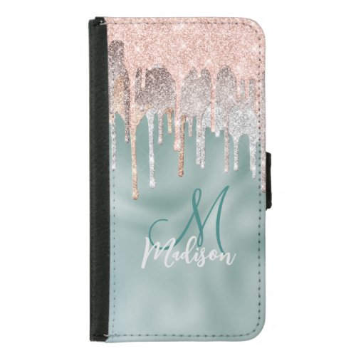 Chic rose blush mint dripping monogram samsung galaxy s5 wallet case