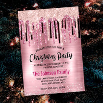 Chic rose blush pink dripping monogram Christmas  Invitation