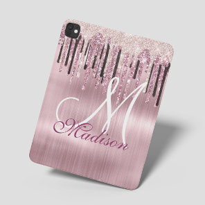 Chic rose blush pink dripping monogram iPad mini cover