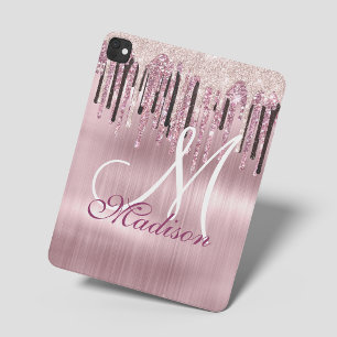 Chic rose blush pink dripping monogram iPad mini cover