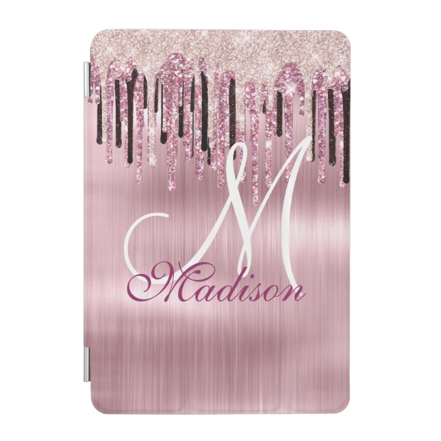 Chic rose blush pink dripping monogram iPad mini cover (Front)