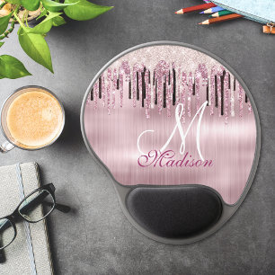 Chic rose blush pink dripping monogram mouse pad