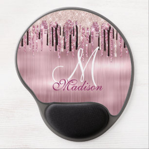 Chic rose blush pink dripping monogram mouse pad