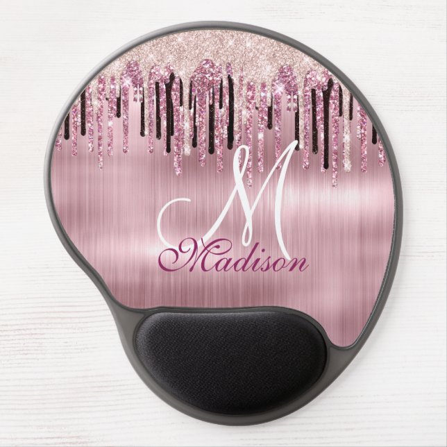 Chic rose blush pink dripping monogram mouse pad (Front)