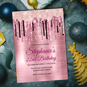 Chic rose blush pink dripping monogram notebook invitation