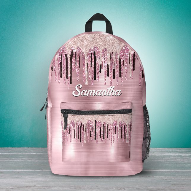 Chic rose blush pink dripping monogram printed backpack (Creator Uploaded)