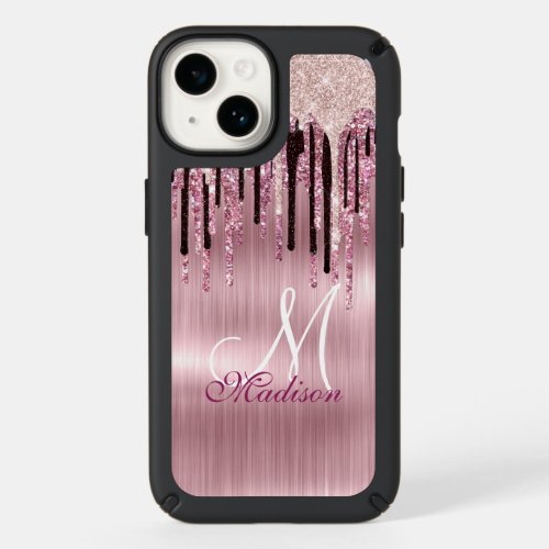 Chic rose blush pink dripping monogram speck iPhone 14 case