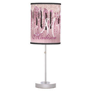 Chic rose blush pink dripping monogram table lamp