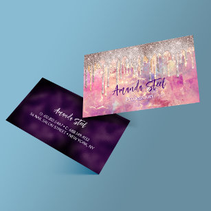 Chic rose blush pink holographic dripping monogram business card