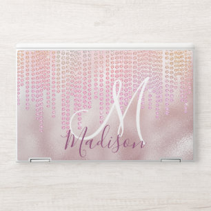 Chic rose blush rhinestone drips monogram HP laptop skin