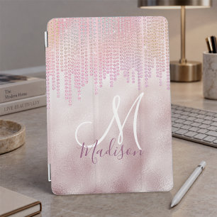 Chic rose blush rhinestone drips monogram iPad mini cover