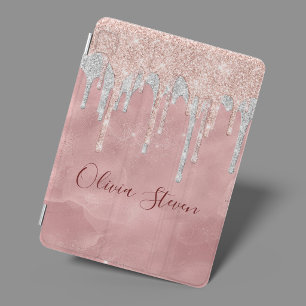Chic rose blush silver dripping monogram iPad mini cover