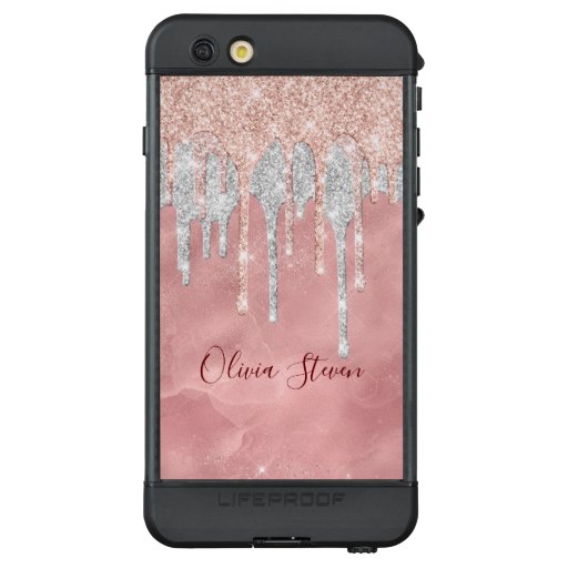 Chic rose blush silver dripping monogram LifeProof NÜÜD iPhone 6s plus case
