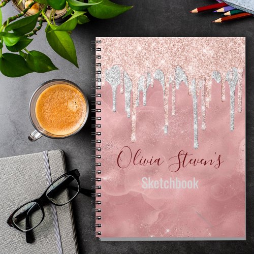 Chic rose blush silver dripping monogram notebo notebook