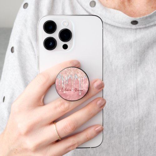 Chic rose blush silver dripping monogram wireless  PopSocket