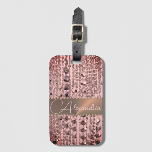 Chic Rose Blush Stringed Beads  Luggage Tag (Front Vertical)