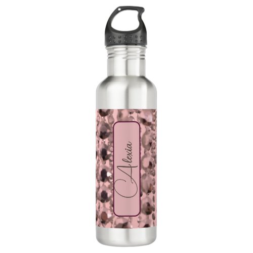 Chic Rose Blush Stringed Beads Personalized Stainless Steel Water Bottle