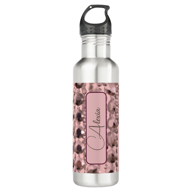 Chic Rose Blush Stringed Beads Personalized Stainless Steel Water Bottle (Front)