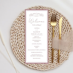 Chic Rose Botanical crest Wedding Program Card