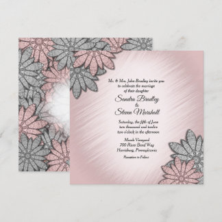 Chic Rose Color Modern Floral Wedding Invitation