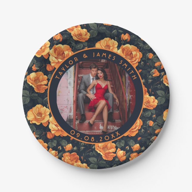 Chic Rose Custom Wedding Plates For Wedding Memori (Front)