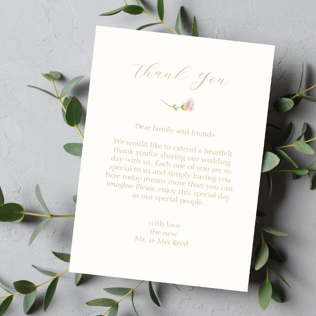 Chic Rose Flat Wedding Thank You Card (Creator Uploaded)
