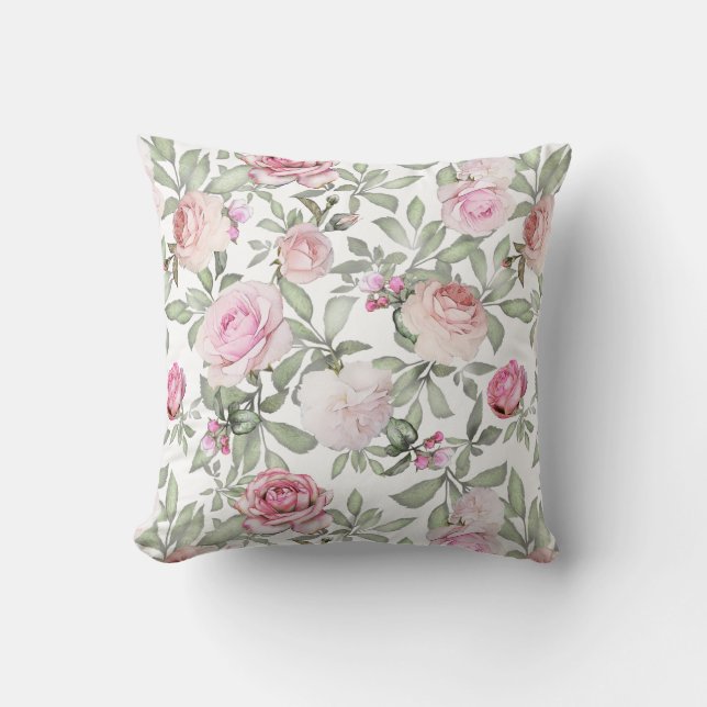 Chic Rose Floral All-Over Pattern Throw Pillow (Front)