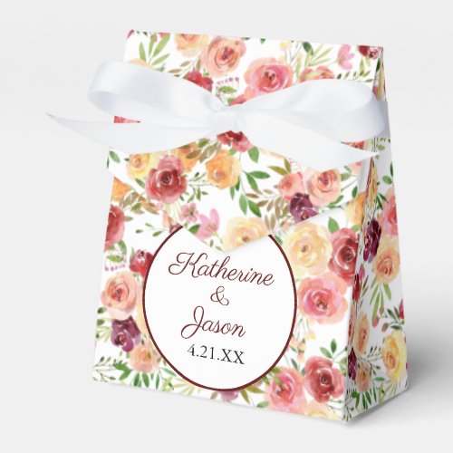 Chic Rose Floral Watercolor Botanical Fall Wedding Favor Boxes