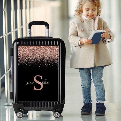 Chic Rose Glitter Monogram Luggage