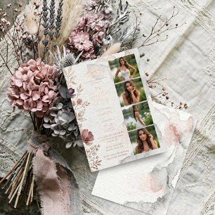 Chic Rose Gold 4 Photo Collage Quinceañera TMF26 Foil Invitation