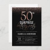 Chic Rose Gold 50th Surprise Birthday Party Invitation Postcard (Front/Back)