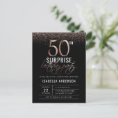 Chic Rose Gold 50th Surprise Birthday Party Invitation Postcard (Standing Front)