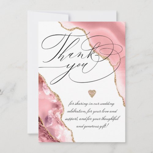 Chic Rose Gold Agate Glitter Script Photo Wedding Thank You Card