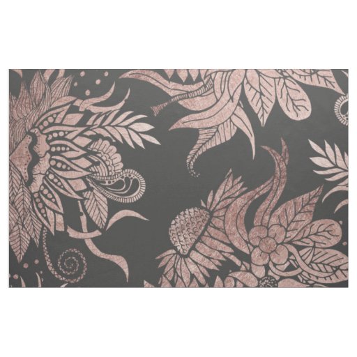 Chic Rose Gold and Black Floral Drawings Fabric