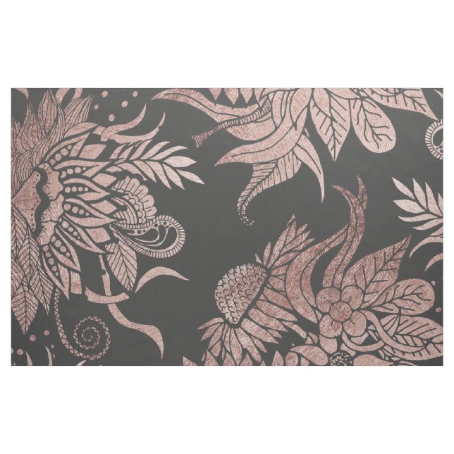 Chic Rose Gold and Black Floral Drawings Fabric (Yard)