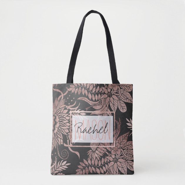 black and rose gold tote bag