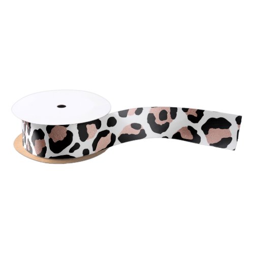 Chic Rose Gold and Black Leopard Print Satin Ribbon