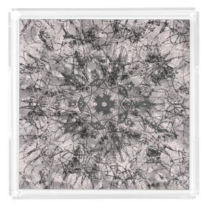 Chic Rose Gold and Black Mandala Drawing Acrylic Tray