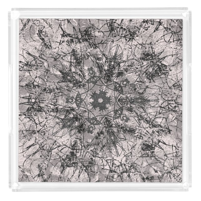 Chic Rose Gold and Black Mandala Drawing Acrylic Tray (Front)